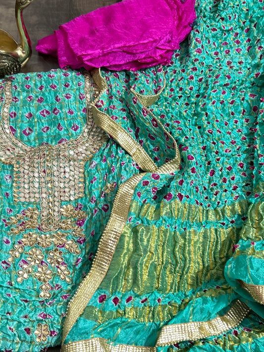 Bandhej Gadchola Dress Material with Gotapatti Work