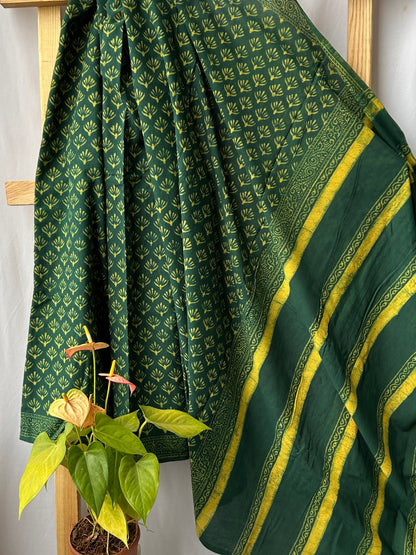 Akola Hand Block Print Mal Cotton Saree with Blouse