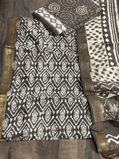 Hand BlockPrint Maheshwari Silk Cotton Dress Material