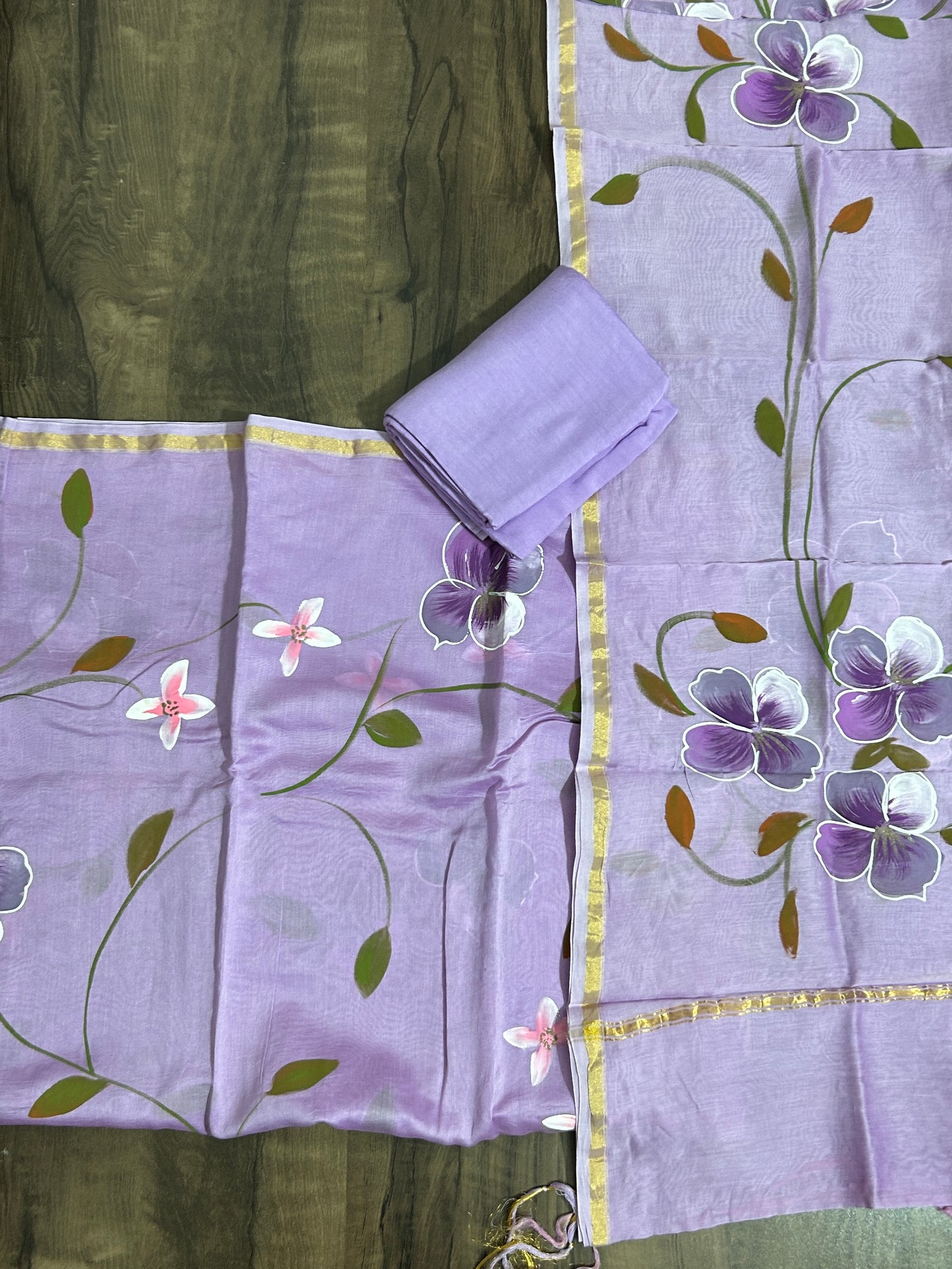 Hand Painted Chanderi Silk Cotton  Dress Material