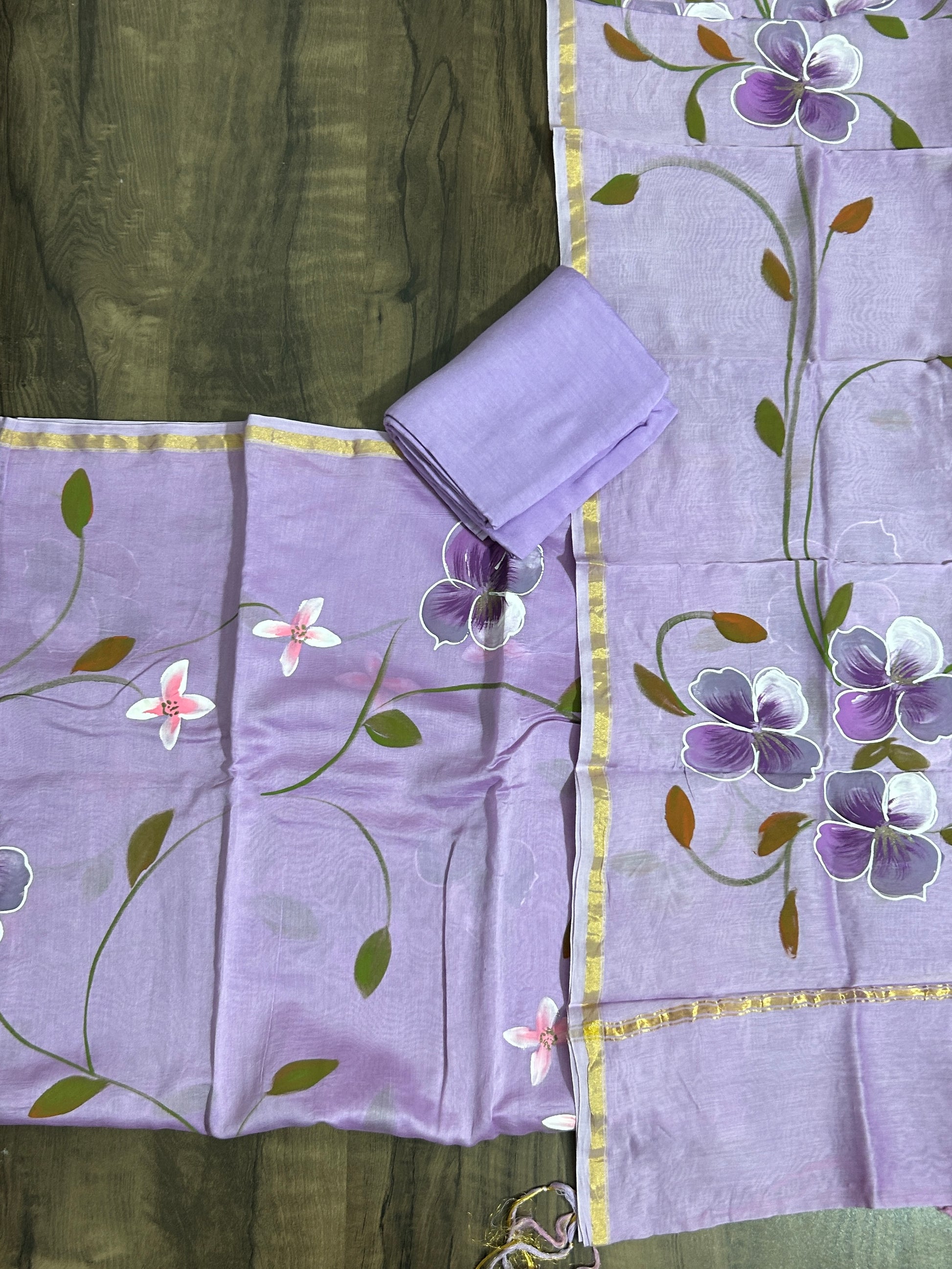 Hand Painted Chanderi Silk Cotton  Dress Material