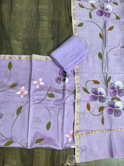 Hand Painted Chanderi Silk Cotton  Dress Material
