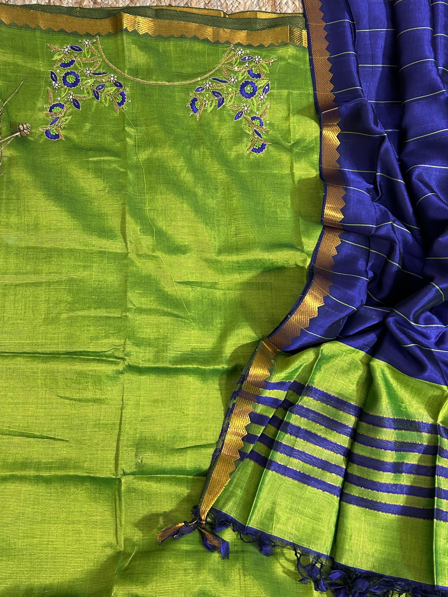 Mangalagiri Silk Dress Material with Maggam Handwork