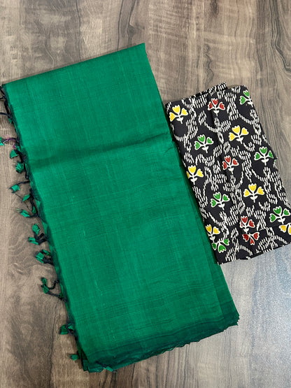 Mangalagiri Hand-Woven Cotton Saree with 2 Blouses #