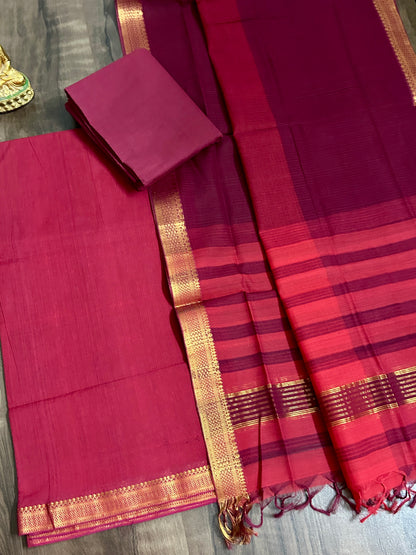 Maroon Mangalagiri Cotton Dress Material