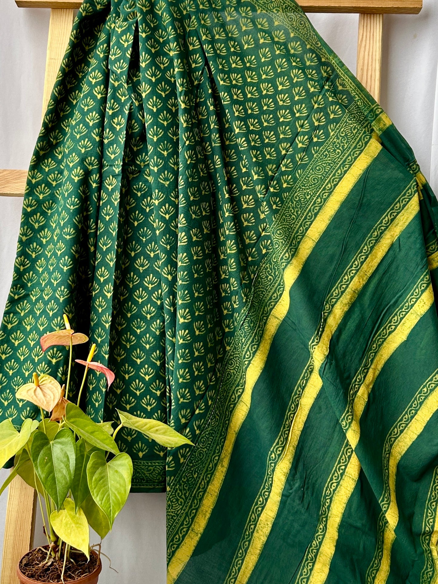 Akola Hand Block Print Mal Cotton Saree with Blouse