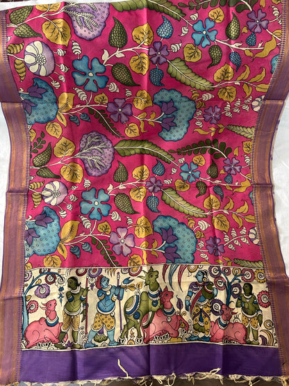 Kalamkari Hand Painted Silk Dupatta