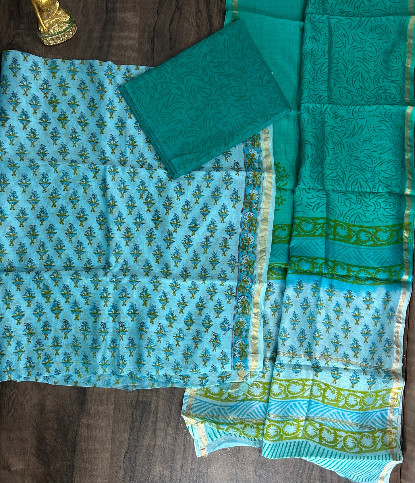 Hand Block Print Chanderi Silk Cotton Dress Material