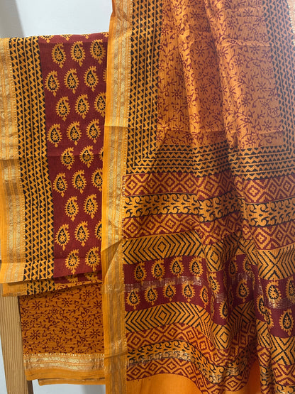 Bagh Print Maheshwari Silk Cotton Dress Material