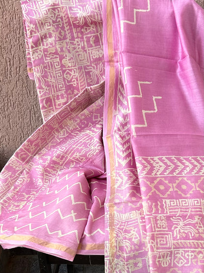 Chanderi Silk Cotton Hand Blockprint Dress Material