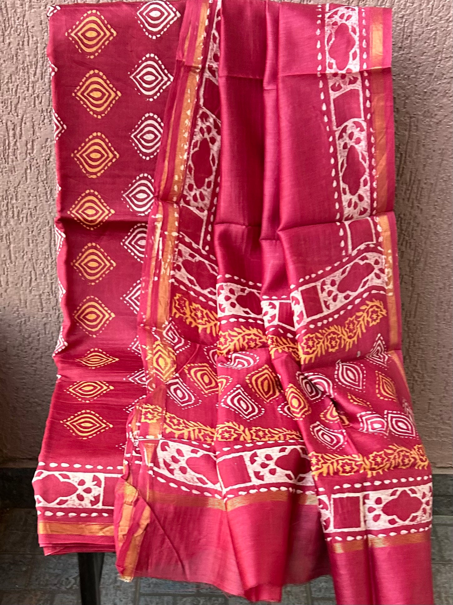 Chanderi 4 ply Pure Silk Cotton Hand Blockprint Dress Material