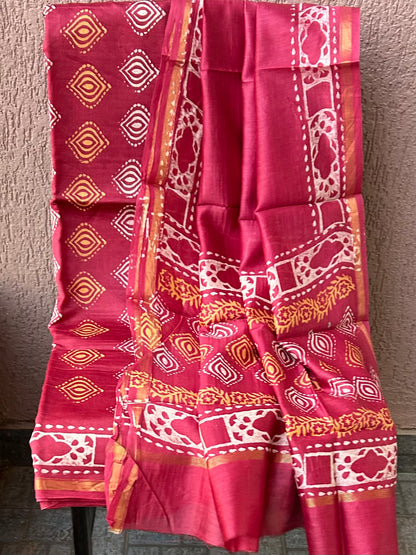 Chanderi 4 ply Pure Silk Cotton Hand Blockprint Dress Material