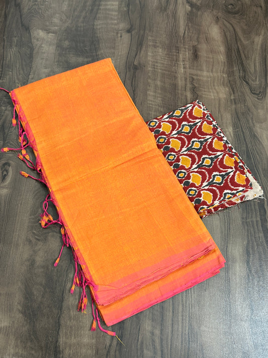 Mangalagiri Hand-Woven Cotton Saree with 2 Blouses #
