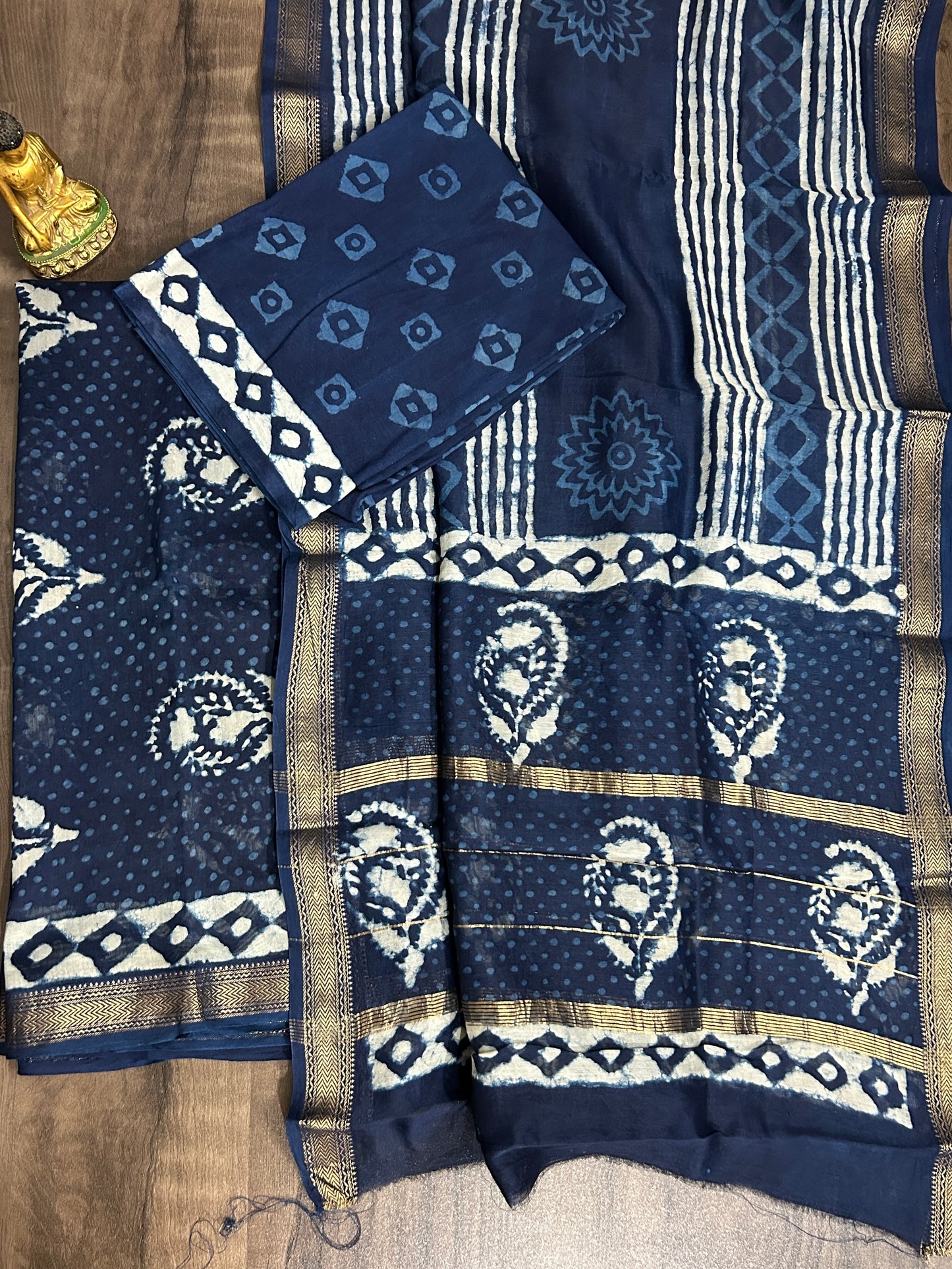 Maheshwari Silk Cotton Hand Blockprinted Dress Material