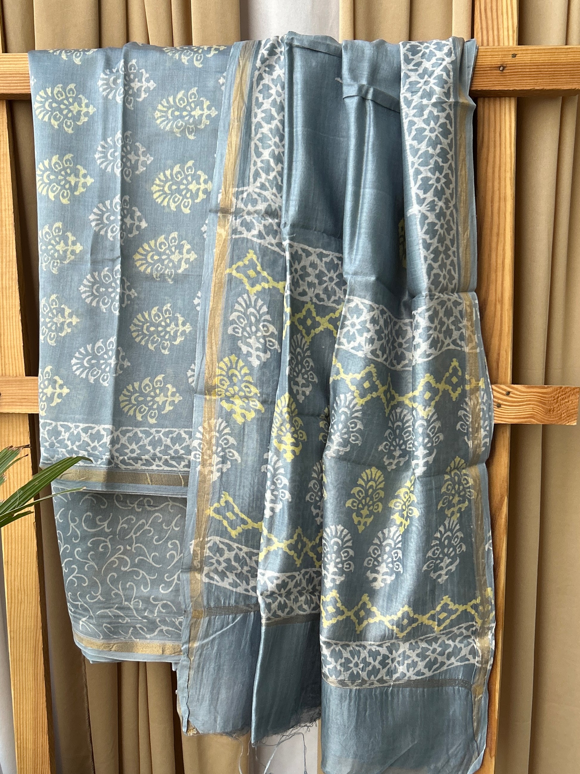 Chanderi Pure Silk Cotton Hand Blockprint Dress Material