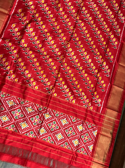 Red Pochampally Pure Silk Dupatta with Patola Motives