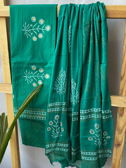 Cotton Hand Blockprinted Dress Material with Chiffon Dupatta