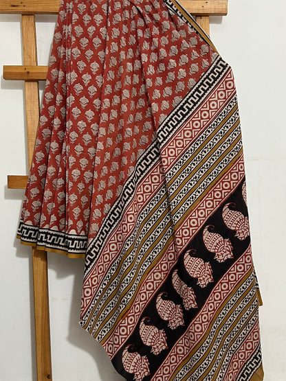 Hand BlockPrint Cotton Saree with Blouse
