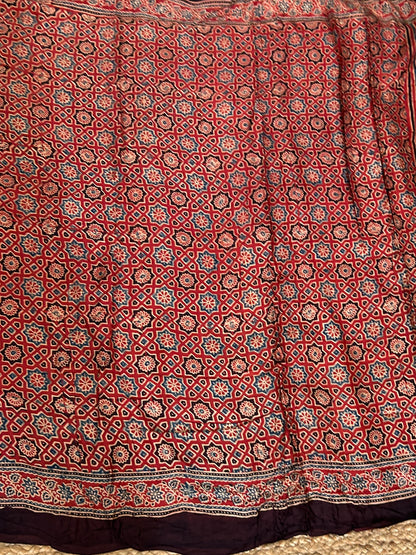 Ajrakh Modal Silk Saree with blouse