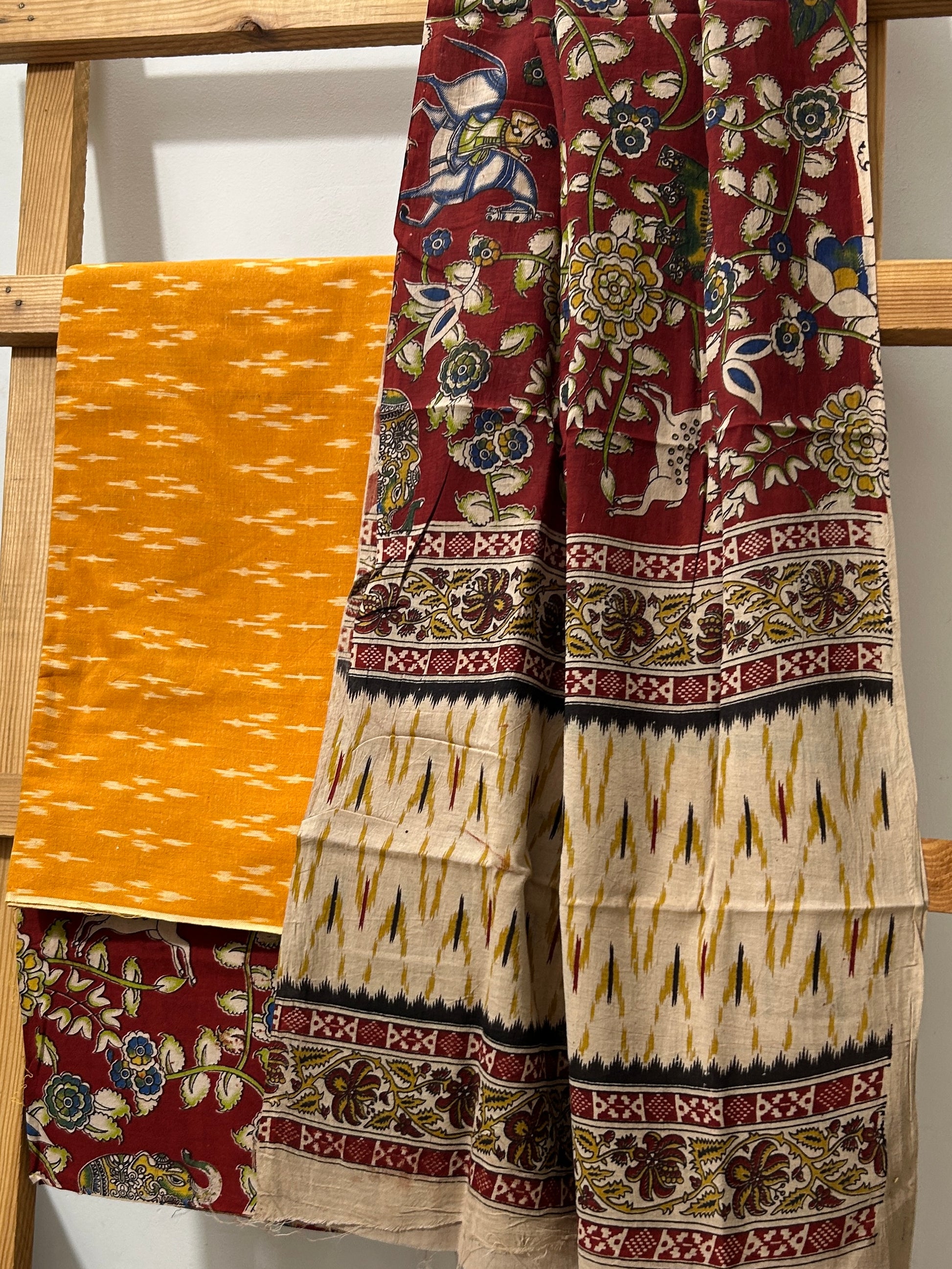 Ikat Kalamkari Cotton Dress Material