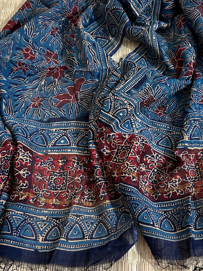 Ajrakh Chanderi silk cotton stole
