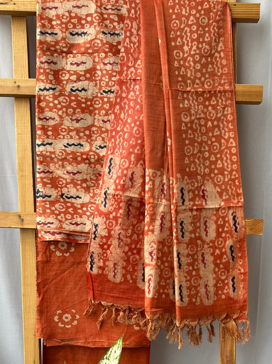 Batik Tussar Silk Cotton Dress Material