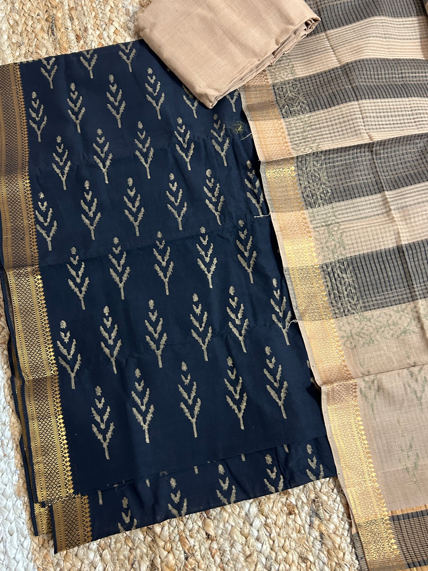 Hand Block Printed Mangalagiri Cotton Dress Material