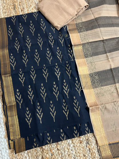 Hand Block Printed Mangalagiri Cotton Dress Material