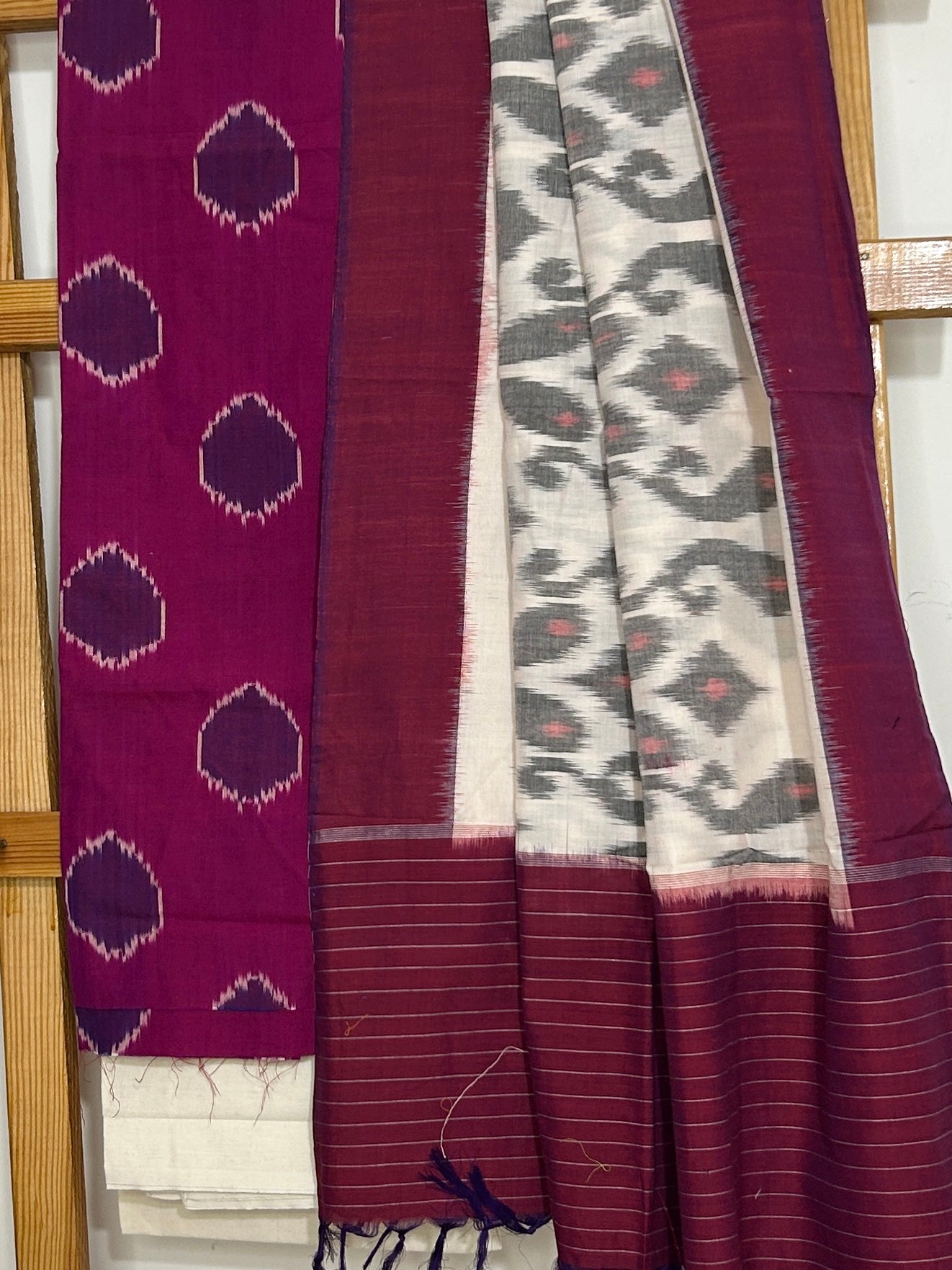 Double Ikat Cotton Dress Material with uzbec top