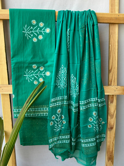 Cotton Hand Blockprinted Dress Material with Chiffon Dupatta