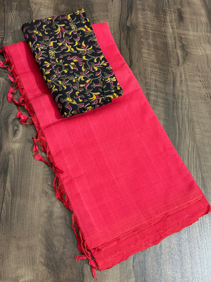 Mangalagiri Hand-Woven Cotton Saree with 2 Blouses #