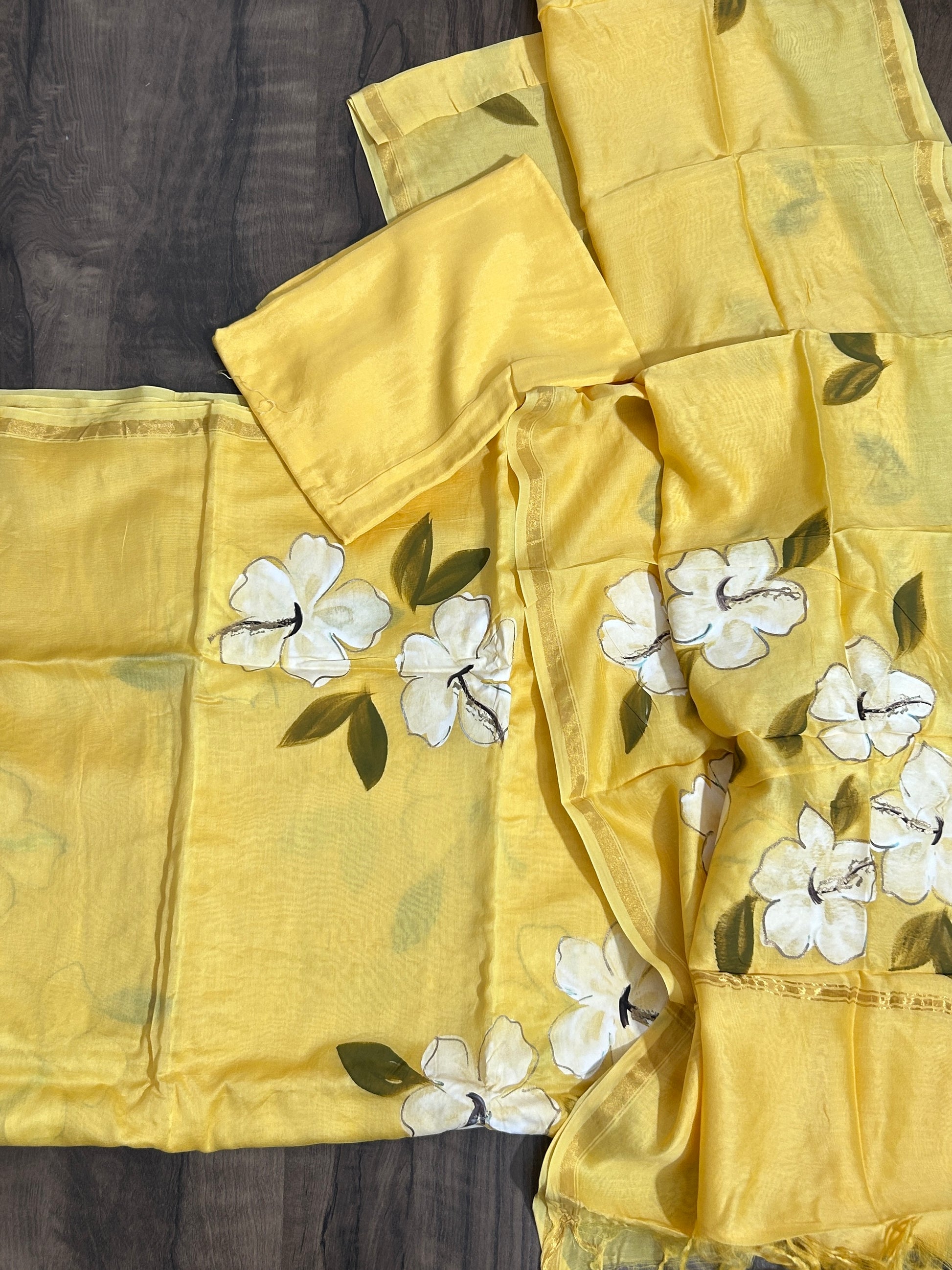 Hand painted  Chanderi Silk Cotton  Dress Material