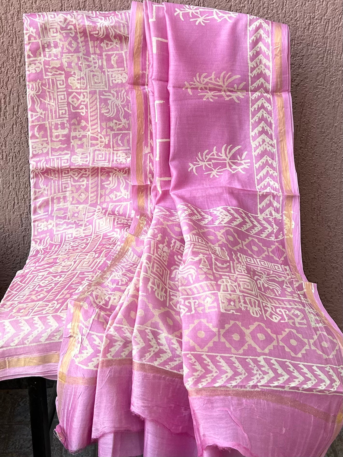 Chanderi Silk Cotton Hand Blockprint Dress Material