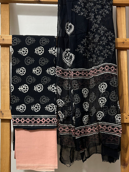 Cotton BlockPrint Dress Material with Chiffon Dupatta