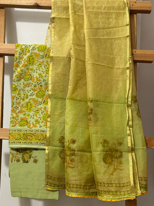 Hand Block Print Cotton Dress material with Kota Silk Dupatta