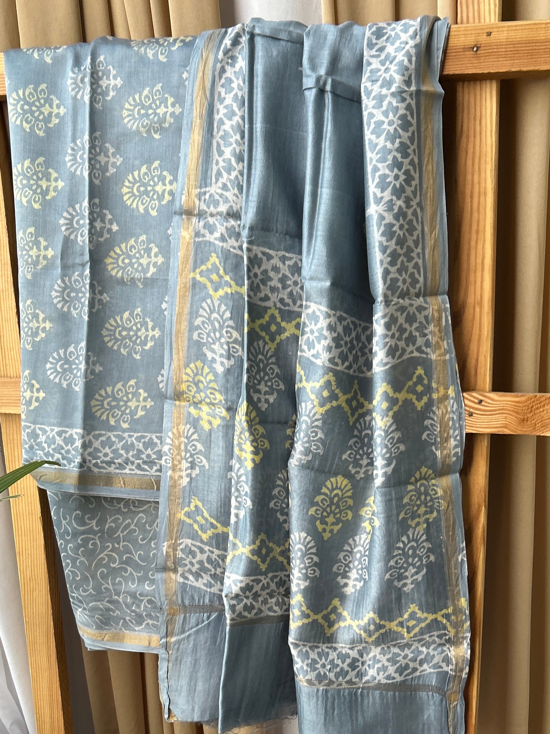 Chanderi Pure Silk Cotton Hand Blockprint Dress Material