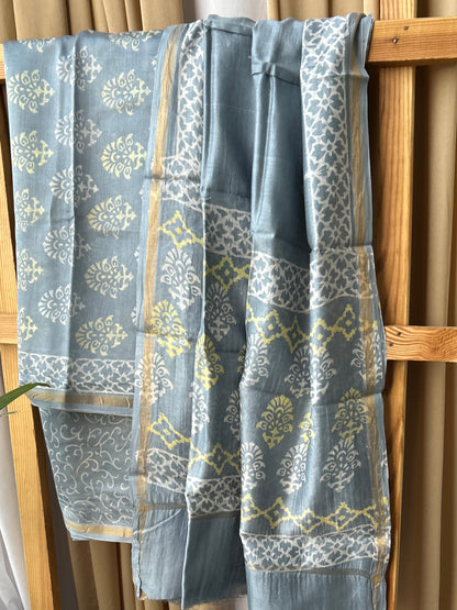 Chanderi Pure Silk Cotton Hand Blockprint Dress Material