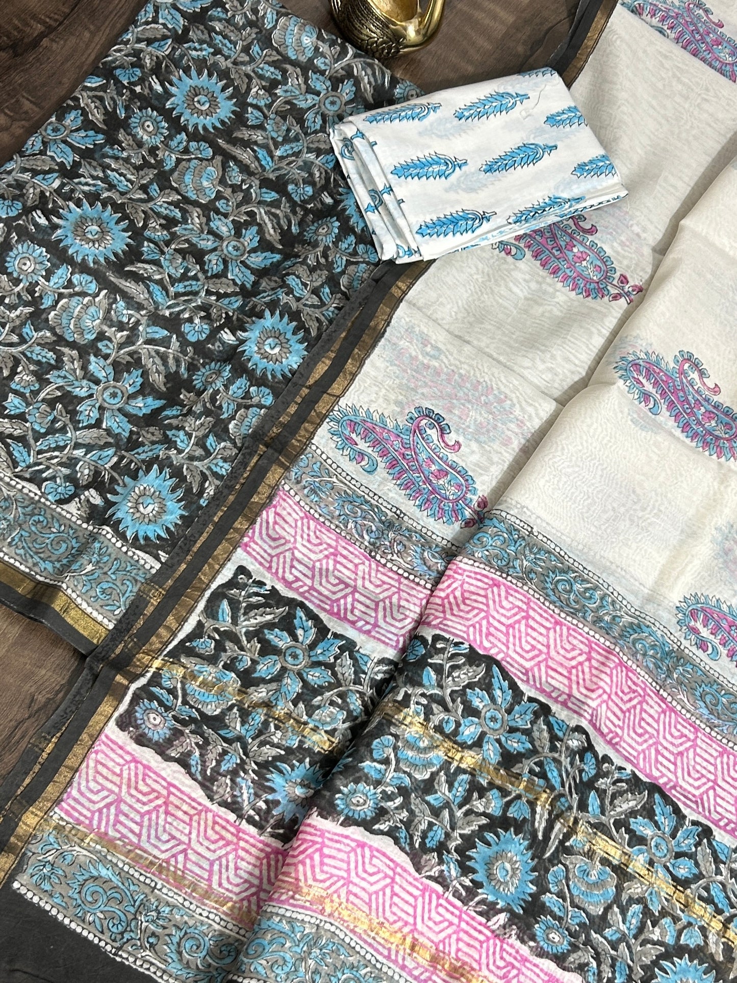 Hand BlockPrint Chanderi Silk Cotton Dress Material