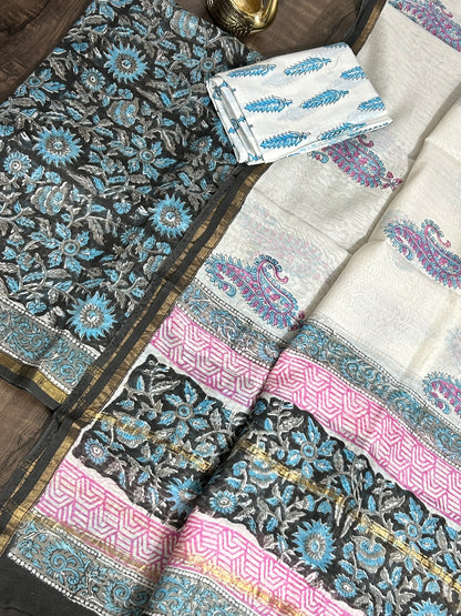 Hand BlockPrint Chanderi Silk Cotton Dress Material