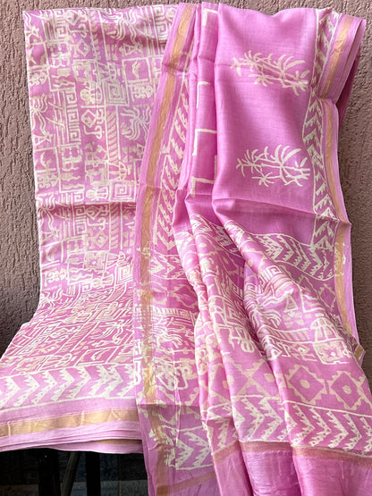 Chanderi Silk Cotton Hand Blockprint Dress Material