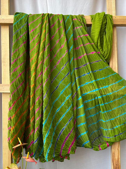 Green Chiffon Lehariya Saree with Blouse