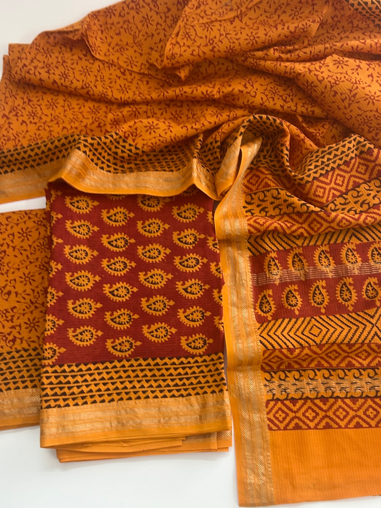Bagh Print Maheshwari Silk Cotton Dress Material