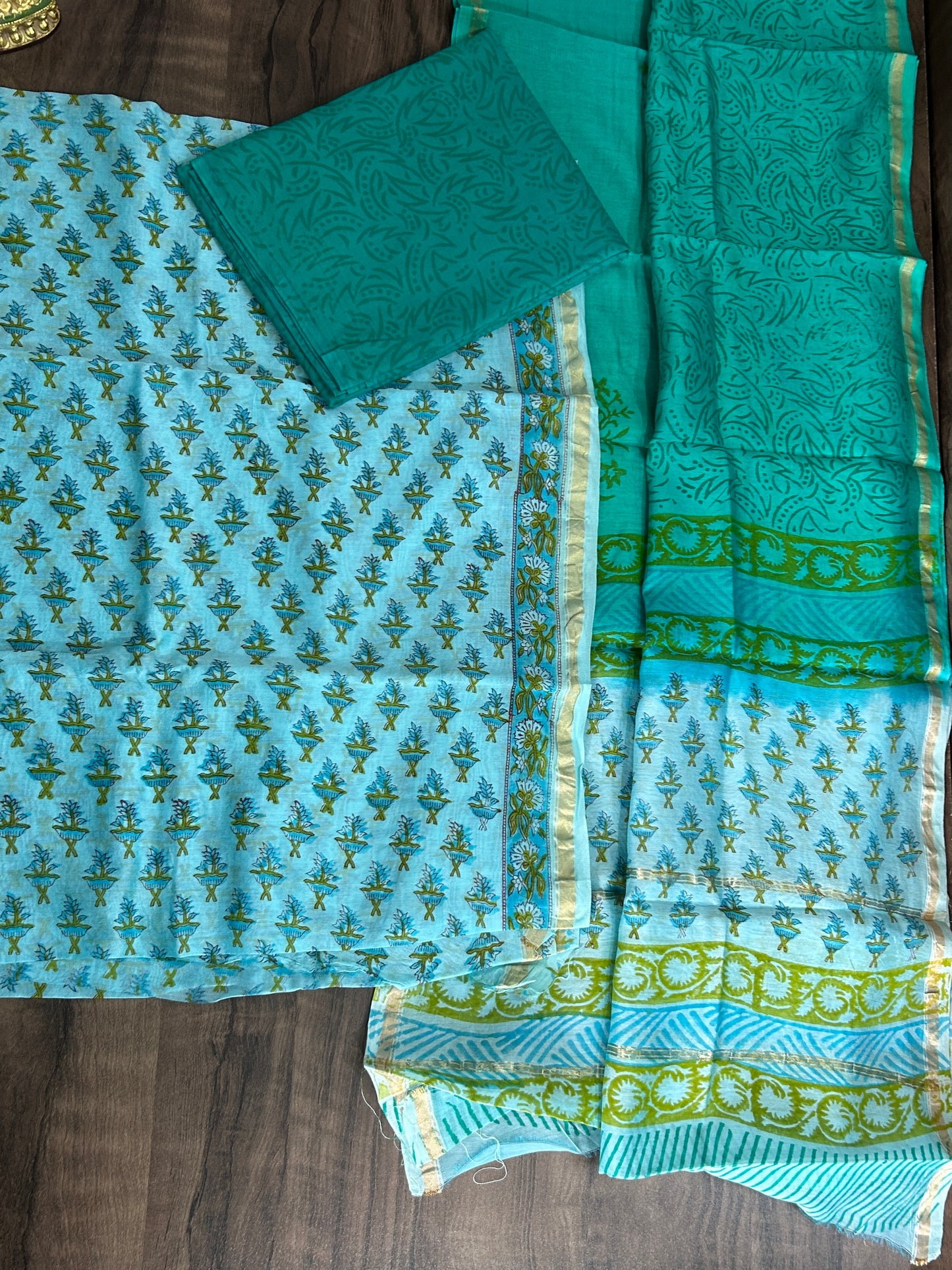 Hand Block Print Chanderi Silk Cotton Dress Material