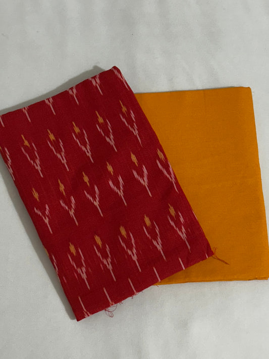 Red yellow Ikat Cotton Top Bottom Set