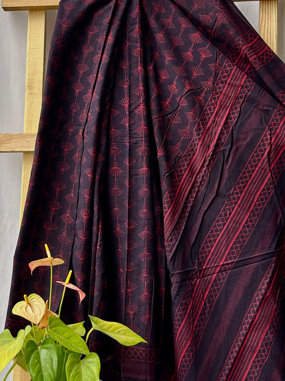 Akola Hand Block Print Mal Cotton Saree with Blouse