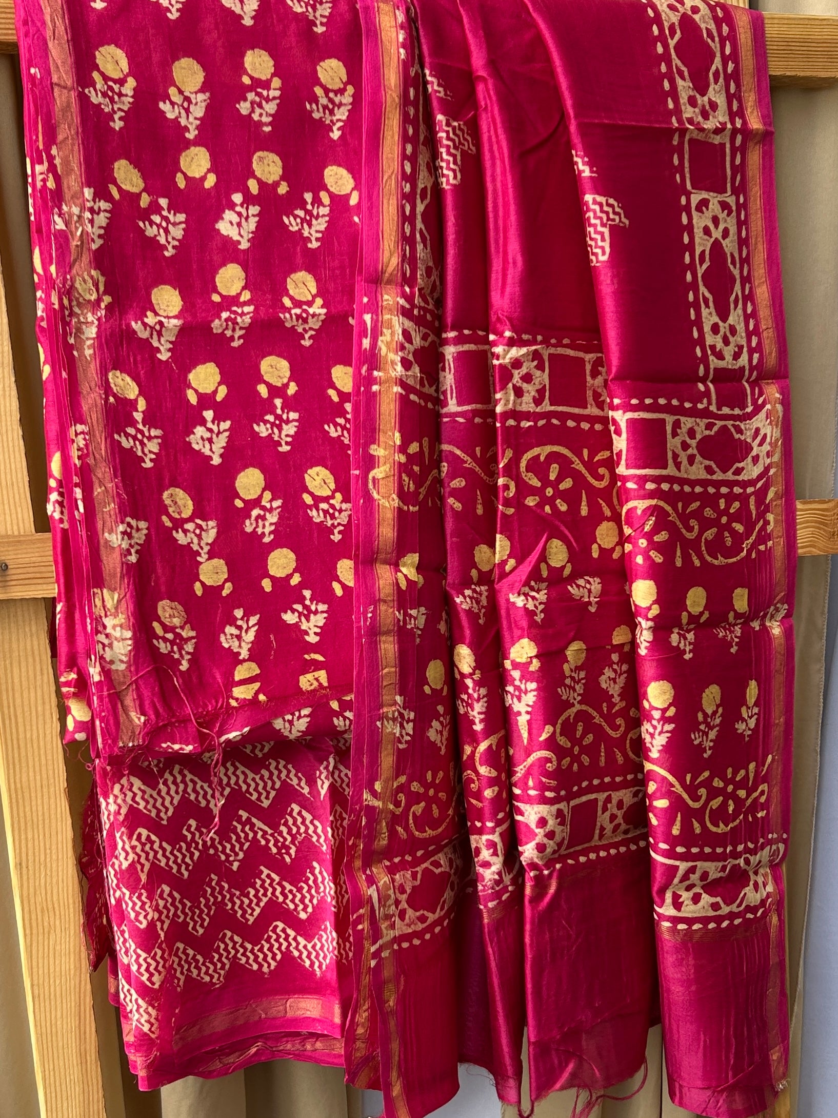 Chanderi Pure Silk Cotton Hand Blockprint Dress Material