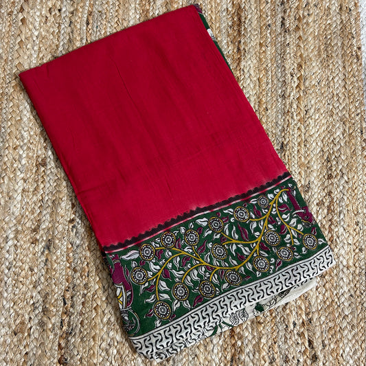 Kalamkari Malmal Cotton Saree with Blouse