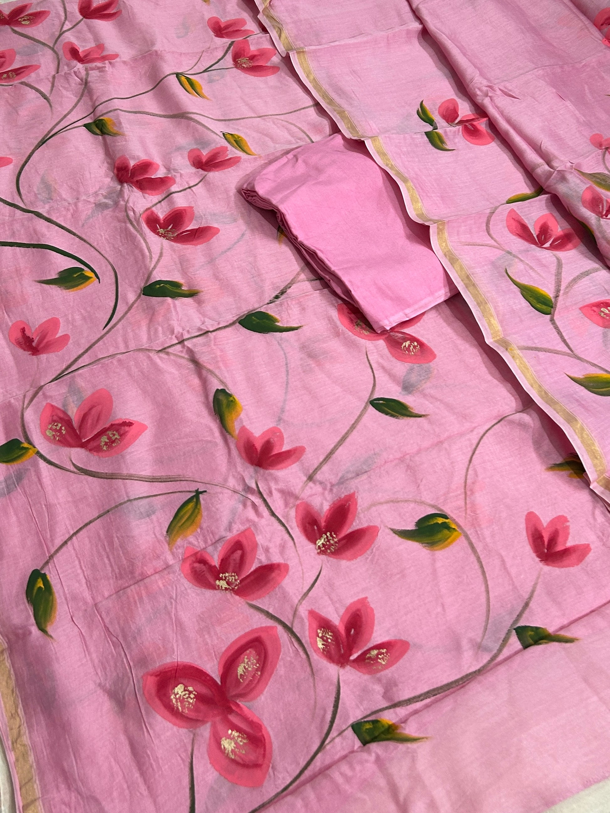 Hand Painted Chanderi Silk Cotton  Dress Material