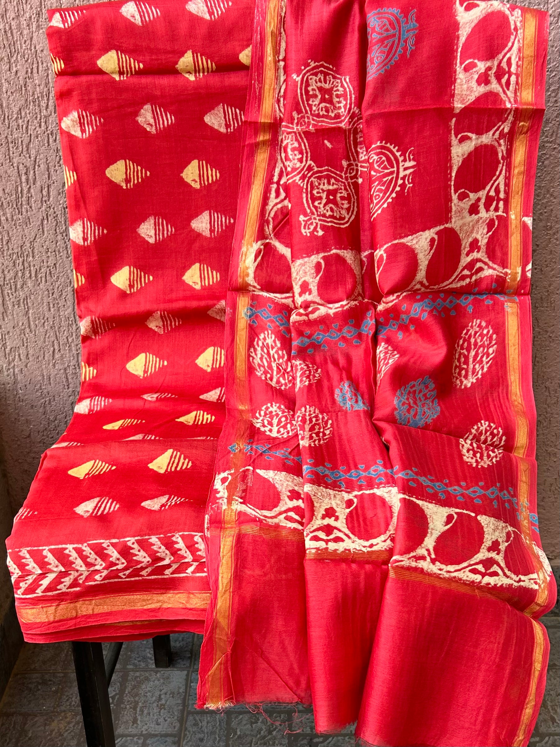 Chanderi SilkCotton Hand Blockprint Dress Material