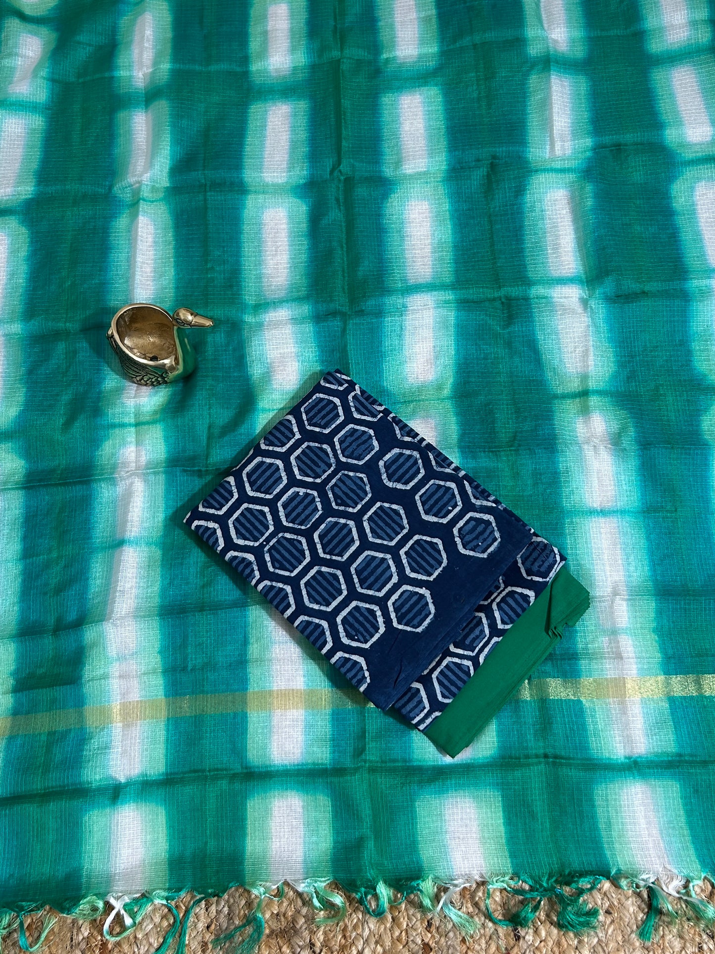 Hand BlockPrint Cotton Dress Material with Kota Silk Dupatta*